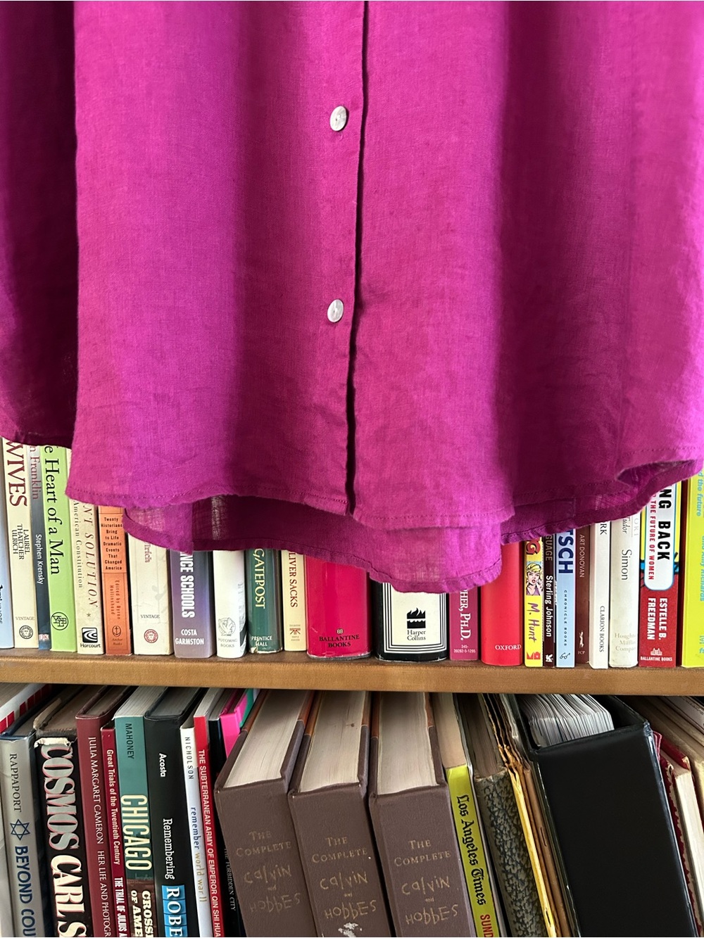 L*Space Fuchsia Collared 100% Linen Long Sleeve Button Down Shirt Dress M/L - Picture 4 of 10